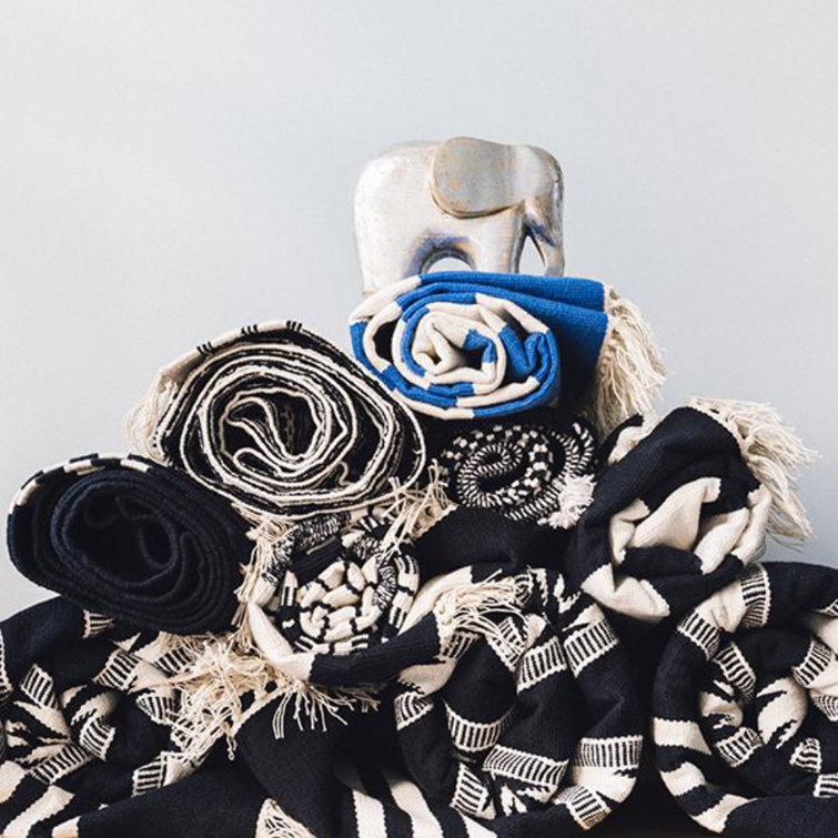 Foundry Select McKenney Handmade Hand Hooked Cotton Indigo Rug